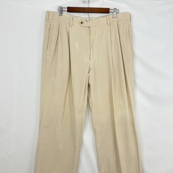 Jos. A. Bank Other - VTG Jos. A. Bank Mens Pants Beige Corduroy Straight Cuffed Pleat Chinos Size 35